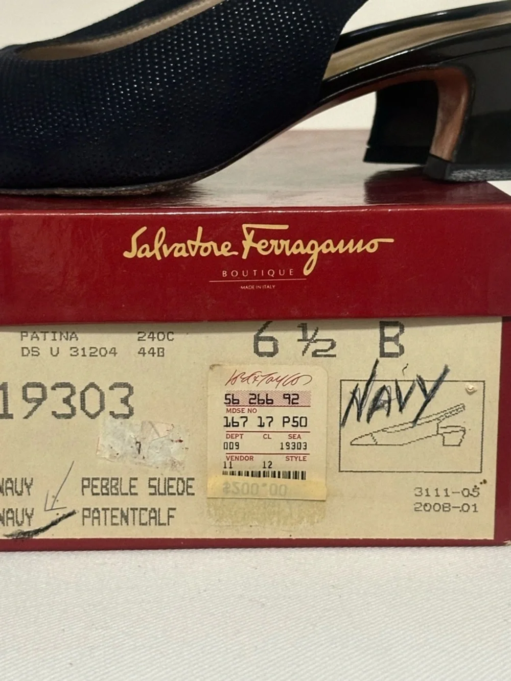 Salvatore Ferragamo Blue Slingback Pumps With Black Patent Cap Toe - Picture 6 of 7